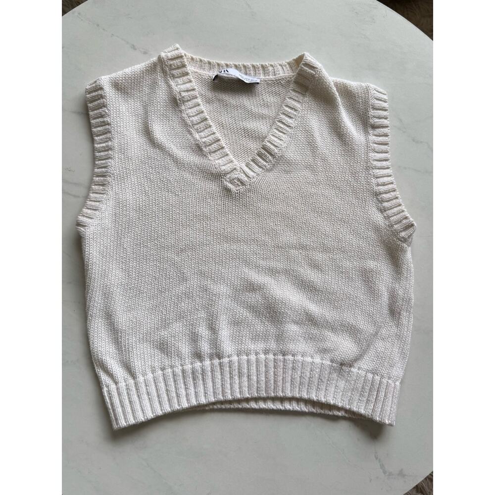 Zara White Cropped Knit Sweater Vest Size S - Picture 8 of 8